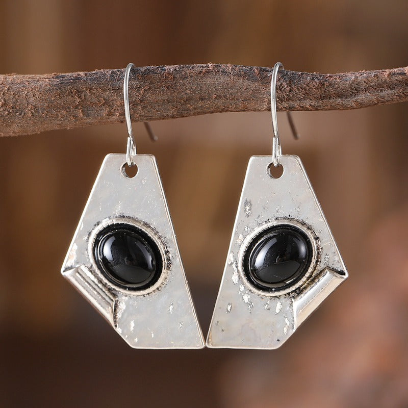 Wholesale Irregular Inlaid Black Gem Pendant Earrings Necklace Geometric Niche Simple Versatile Set